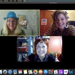 Three women on a video call