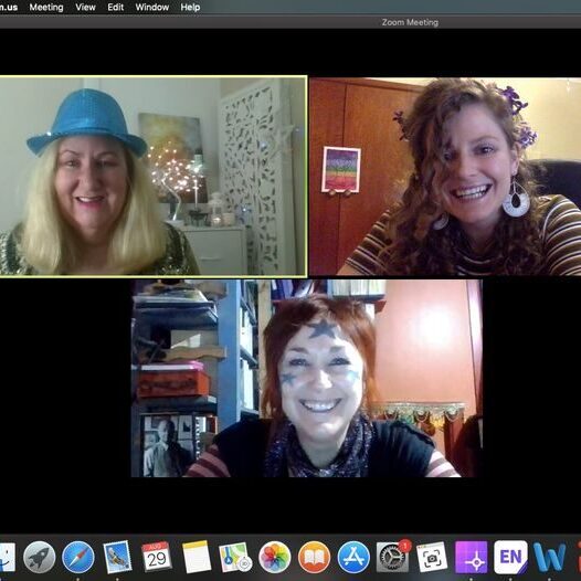 Three women on a video call
