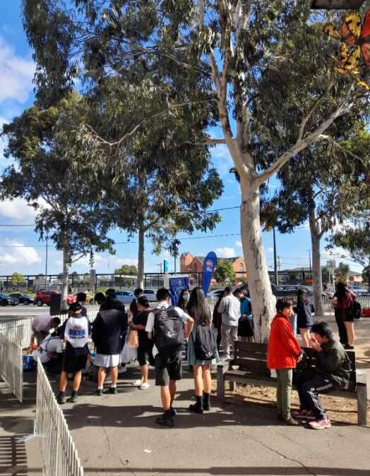 A group of school kids outside